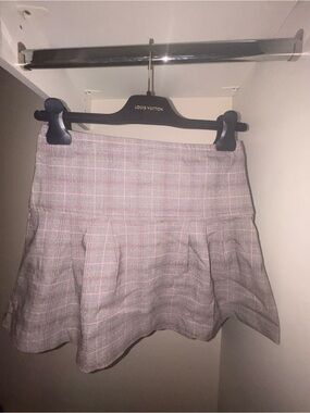 Plaid Pleated Skirt in Light Gray and Pink